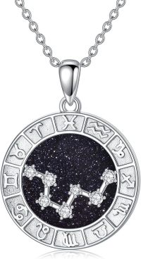 wholesale 925 Sterling Silver Aquarius Zodiac Sign Constellation Pendant Necklace with Black Glitter Stone and Cubic Zirconia for Women & Men-Style2-(2.19-3.20)Pisces