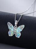 wholesale 925 Sterling Silver Blue Green Abalone Shell Butterfly Pendant Necklace for Women -0-1