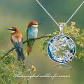 wholesale 925 Sterling Silver Two Tone Hummingbird Blossom Blue Crystal Pendant Necklace-0-3