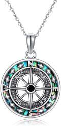 wholesale 925 Sterling Silver Round Compass Abalone Shell Pendant Necklaces for Women Men s 45cm Chain Length-0-0