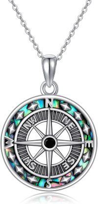 wholesale 925 Sterling Silver Round Compass Abalone Shell Pendant Necklaces for Women Men s 45cm Chain Length-Compass-2