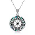 wholesale 925 Sterling Silver Round Compass Abalone Shell Pendant Necklaces Wholesale for Women Men s 45cm Chain Length-0-0