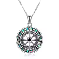 wholesale 925 Sterling Silver Round Compass Abalone Shell Pendant Necklaces for Women Men s 45cm Chain Length-Compass-2