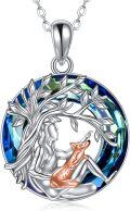 wholesale 925 Sterling Silver Blue Crystal Mermaid & Fox Tree of Life Pendant Necklace for Women Girls-0-0