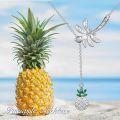 wholesale 925 Sterling Silver Dragonfly & Pineapple Lariat Necklace with Green CZ Stones - Gifts for Her-0-5