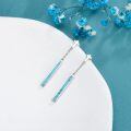 wholesale 925 Sterling Silver Cross Chain Turquoise Bar Drop Earrings For Women-0-1