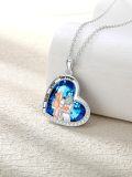 wholesale 925 Sterling Silver Blue Crystal Heart Pendant with Family Photo Forever Love You Sisters' Gift-0-2