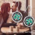 wholesale 925 Sterling Silver Clover Leaf Drop Earrings with Green Enamel and CZ Stones for Women-0-1