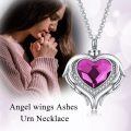 wholesale 925 Sterling Silver Red Crystal Angel Wings Heart Keepsake Pendant Necklace with Funnel and Fill Tool-0-17