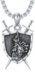wholesale 925 Sterling Silver 925 Shield Pendant w/Swords & Knight Design - Protection Jewelry for Men/Women-0-0