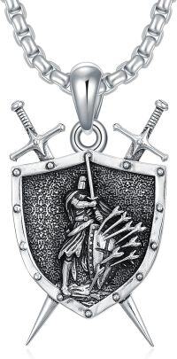 wholesale 925 Sterling Silver 925 Shield Pendant w/Swords & Knight Design - Protection Jewelry for Men/Women-Knights Templar