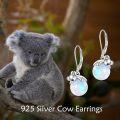 wholesale 925 Sterling Silver Rainbow Moonstone Koala Bear Drop Earrings for Women Girls  4cm Long-0-2