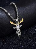 wholesale 925 Sterling Silver Deer Head with Gold Antlers Pendant Necklace  for Men-0-4