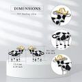 wholesale 925 Sterling Silver Black and White Enamel Cow with Gold Cowboy Hat Stud Earrings for Women & Girls - Farmhouse Western Style (Set of 2)-0-5