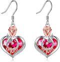wholesale  Sterling Silver Crystal Mom Earrings Rose Flower Love Heart Dangle Drop Hook -0-6