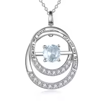 TOUPOP Sterling Silver Aquamarine Double Circle Pendant Necklace-undefined