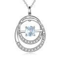 TOUPOP Sterling Silver Aquamarine Double Circle Pendant Necklace-0-0