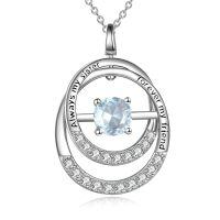 TOUPOP Sterling Silver Aquamarine Double Circle Pendant Necklace-undefined