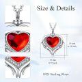 wholesale 925 Sterling Silver Red Crystal Angel Wings Heart Keepsake Pendant Necklace with Funnel and Fill Tool-0-3