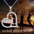 wholesale 925 Sterling Silver Heart-Shaped Volleyball Player Pendant Necklace with Cubic Zirconia and Inspirational Message She Believed She Could So She Did - Sporty Gift for Women-0-1