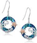 wholesale 925 Sterling Silver Ocean Wave Starfish Shell Drop Dangle Hook Earrings for Women  4cm Long-0-0