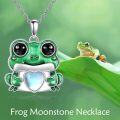 wholesale 925 Sterling Silver Green Enamel Heart Moonstone Frog Pendant Necklace for Women Gifts-0-5
