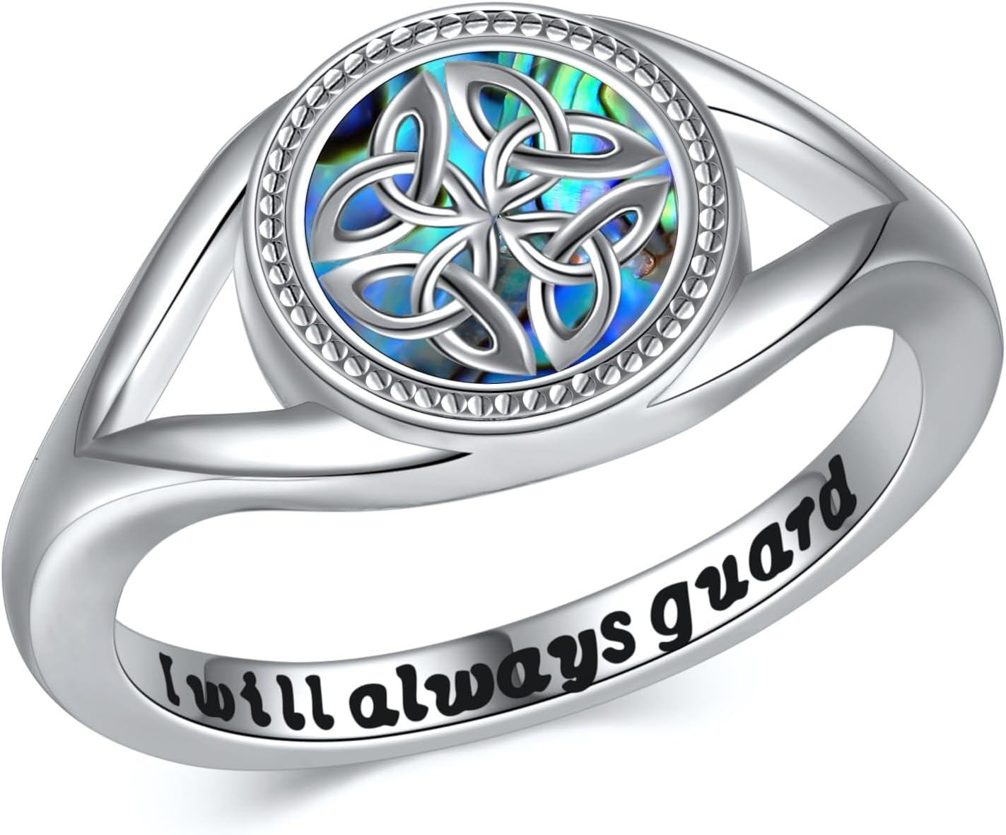 Sterling Silver CZ Celtic Knot Eternity Claddagh Rings for Women -Celtic Abalone Rings # 3