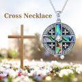 wholesale 925 Sterling Silver Cross with Abalone Shell and Cubic Zirconia Pave Circle Pendant Necklace for Women-0-5