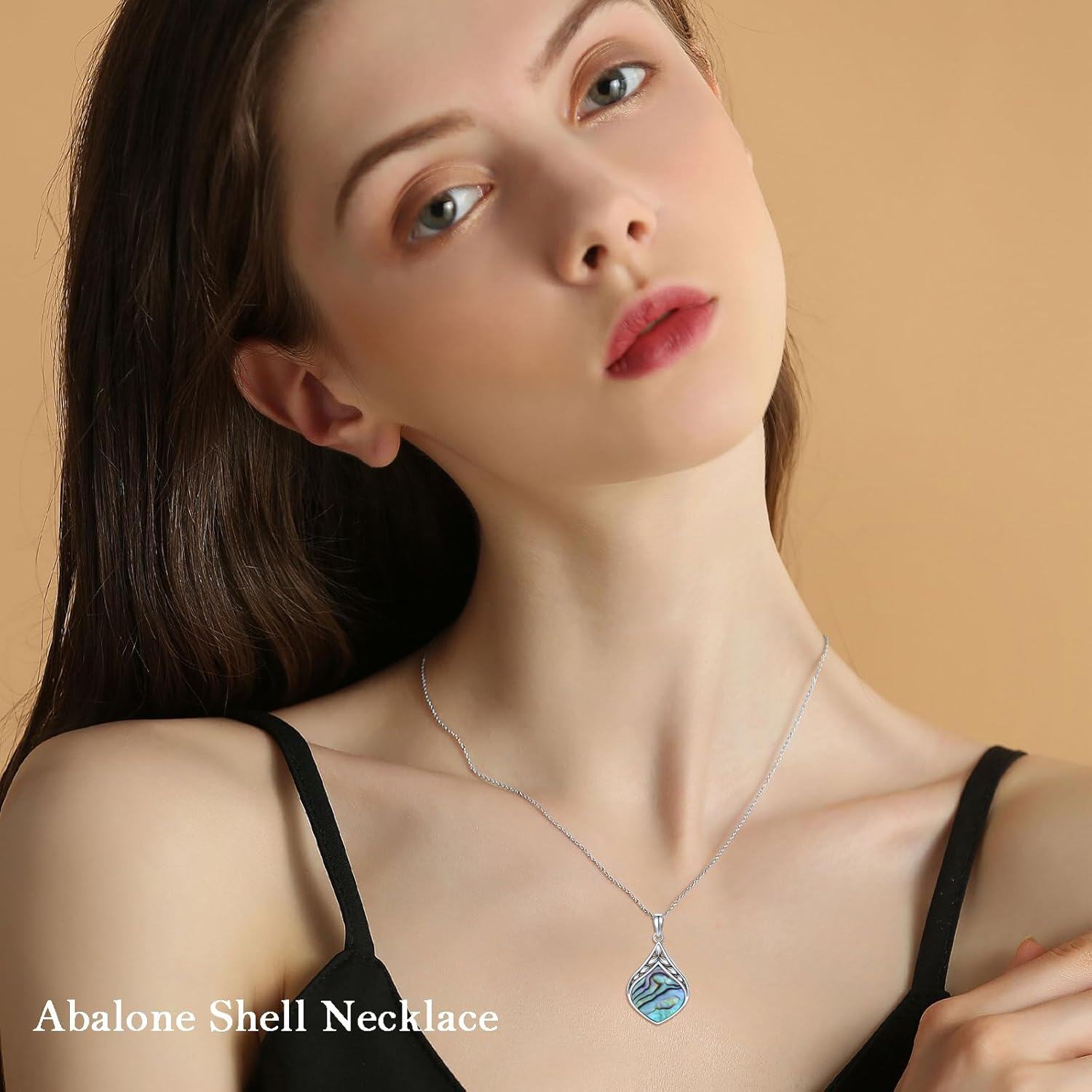 925 Sterling Silver Abalone Shell Teardrop Pendant Necklace-0-1