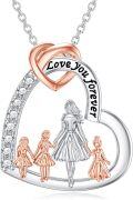 wholesale 925 Sterling Silver Mother & Daughter Necklace - 4 Daughters Pendant - Heart Jewelry for Women & Moms-0-0