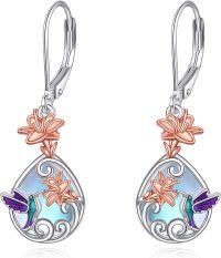 wholesale Sterling Silver Butterfly Dragonfly Bee Leverback Earrings with Moonstone Larimar Turquoise Abalone-12-Moonstone Hummingbird Earrings