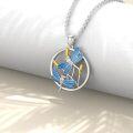 wholesale 925 Sterling Silver Blue Enamel Gold Accents CZ Dragonfly Pendant Necklace for Women-0-2