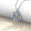 wholesale 925 Sterling Silver Blue Enamel Gold Accents CZ Dragonfly Pendant Necklace for Women-0-2