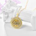 wholesale Gold 925 Sterling Silver Allah Round Medallion Pendant Necklace with Cubic Zirconia and Greek Key Design 24 Chain-0-3