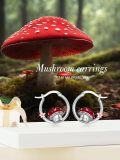 wholesale 925 Sterling Silver Red Mushroom Hoop Earrings with Pink Flower Charm - Christmas & Birthday Gifts for Her-0-5