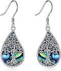wholesale 925 Sterling Silver Abalone Shell Celtic Tree Of Life Teardrop Dangle Earrings-0-0