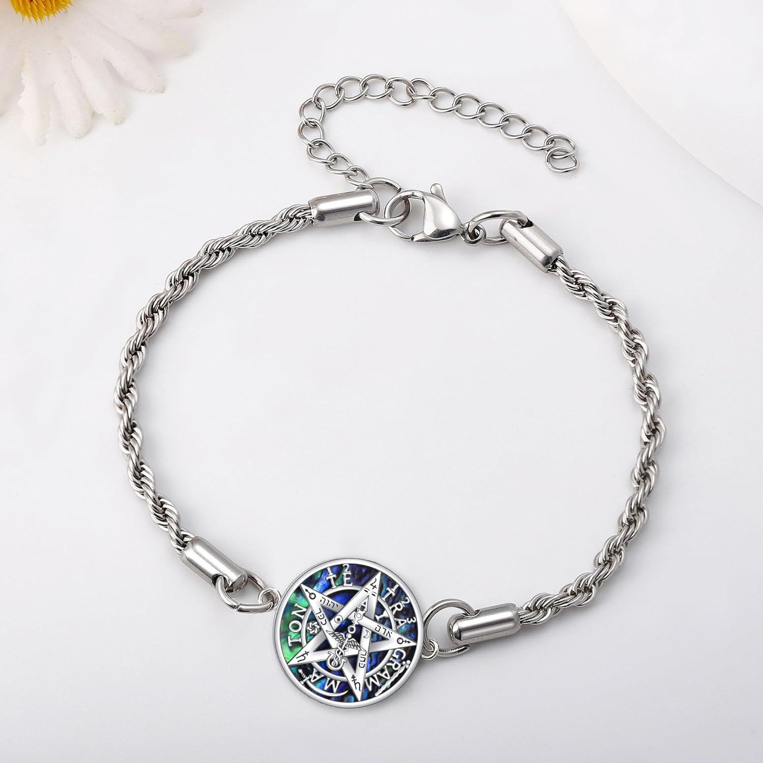  Sterling Silver Viking Compass Thor Hammer Tetragrammaton Satanic Vegvisir Runes Bracelet -0-4