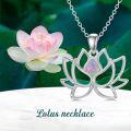 wholesale 925 Sterling Silver Pink Fire Opal Lotus Flower Pendant Necklace-0-4