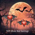 wholesale 925 Sterling Silver Heart-Shaped Winged Red Crystal Stud Earrings with Black Wings-0-4