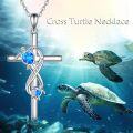 wholesale 925 Sterling Silver Blue Opal Sea Turtle Cross Pendant Necklace for Women Girls-0-2
