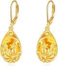wholesale Gold Plated Citrine Flower Drop Earrings for Women 925 Sterling Silver Leverback  Idea-0-0