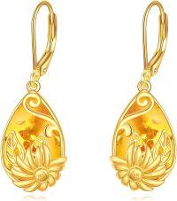 wholesale Gold Plated Citrine Flower Drop Earrings for Women 925 Sterling Silver Leverback  Idea-Sunflower