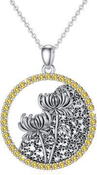 wholesale 925 Sterling Silver White Gold Plated Birthstone Flower Necklace for Women-11-November-Chrysanthemum