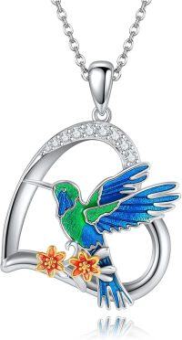 wholesale 925 Sterling Silver Heart-Shaped Hummingbird Pendant with Enamel and Cubic Zirconia Necklaces for Women-Hummingbird