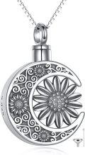 wholesale 925 Sterling Silver Moon & Sunflower Keepsake Urn Locket Necklace with Funnel and Fill Tool for Ashes Memorials-0-0