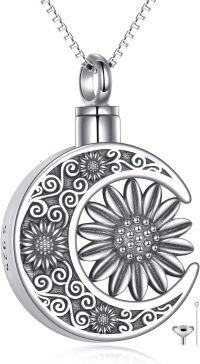 wholesale 925 Sterling Silver Moon & Sunflower Keepsake Urn Locket Necklace with Funnel and Fill Tool for Ashes Memorials-A-sunflower