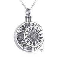 wholesale 925 Sterling Silver Crescent Moon Sunflower Urn Necklace Oxidized Cremation Memorial Ash Pendant-A-sunflower