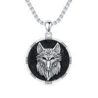 wholesale 925 Sterling Silver Wolf Pendant Necklace Men Cool Silver Jewelry-01- silver