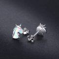 wholesale 925 Sterling Silver Rainbow Opal Unicorn Stud Earrings for Women Girls Gifts Hypoallergenic Jewelry 6mm x 8mm-0-3