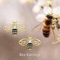 wholesale 925 Sterling Silver Honeybee Stud Earrings with Black Enamel and Cubic Zirconia for Women-0-4